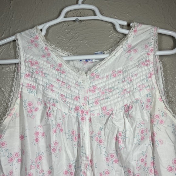 Lewis Frimel White‎ Pintuck Front Floral Lace Trim Cotton Nightgown Womens Sz S - Picture 2 of 6
